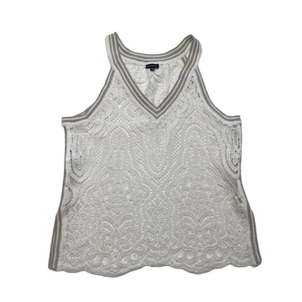 REBECCA‎ ELLIOT White Gray Lace Tank Top Large